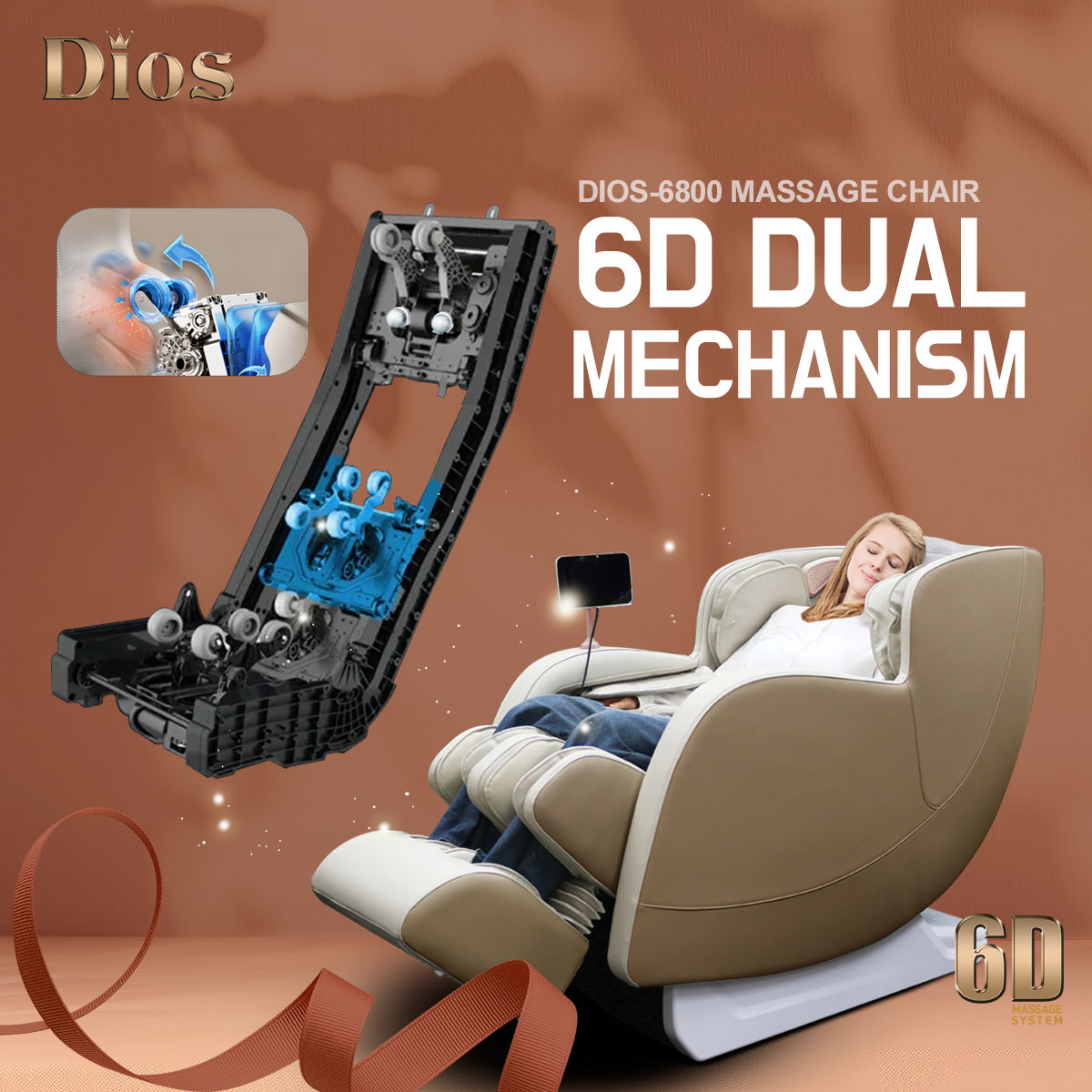 Kahuna Chair Dios Massage Chair 6D Dual Core Air Roller SL-track Dios-6800