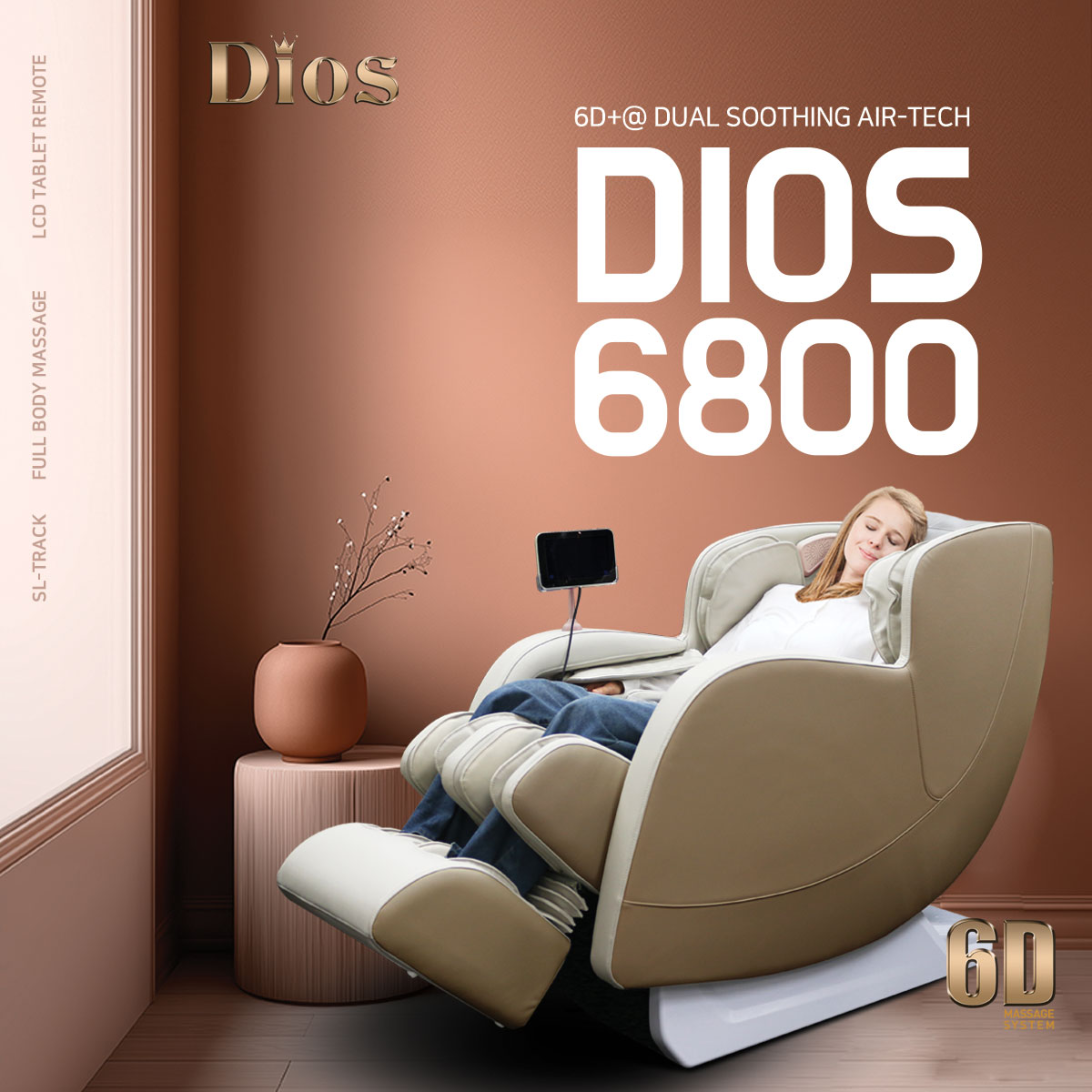 Kahuna Chair Dios Massage Chair 6D Dual Core Air Roller SL-track Dios-6800