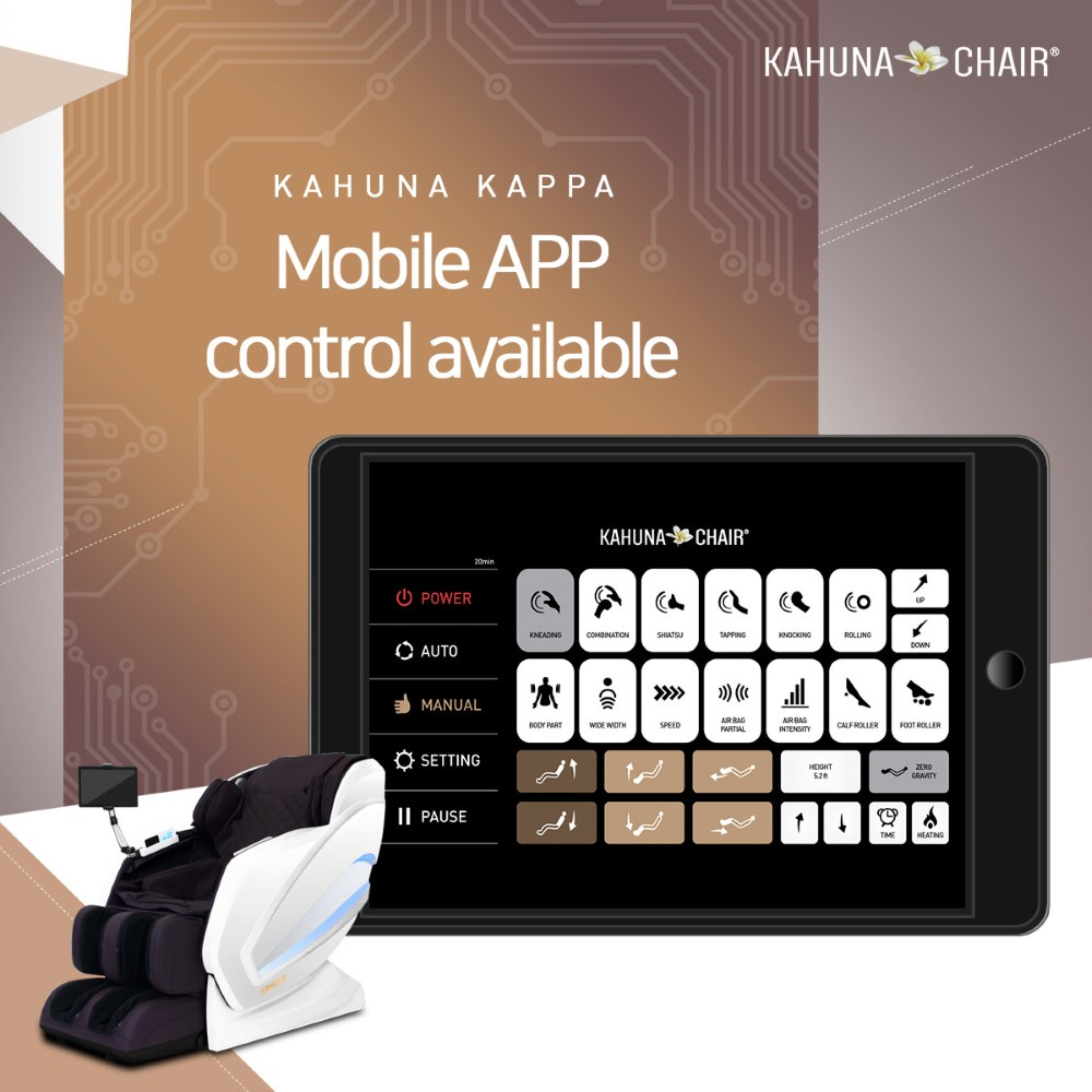 Kahuna Chair Exquisite Rhythmic HSL-Track Kahuna Massage Chair, HM-Kappa Gold with a handheld remote controller KCMHMKappaGold