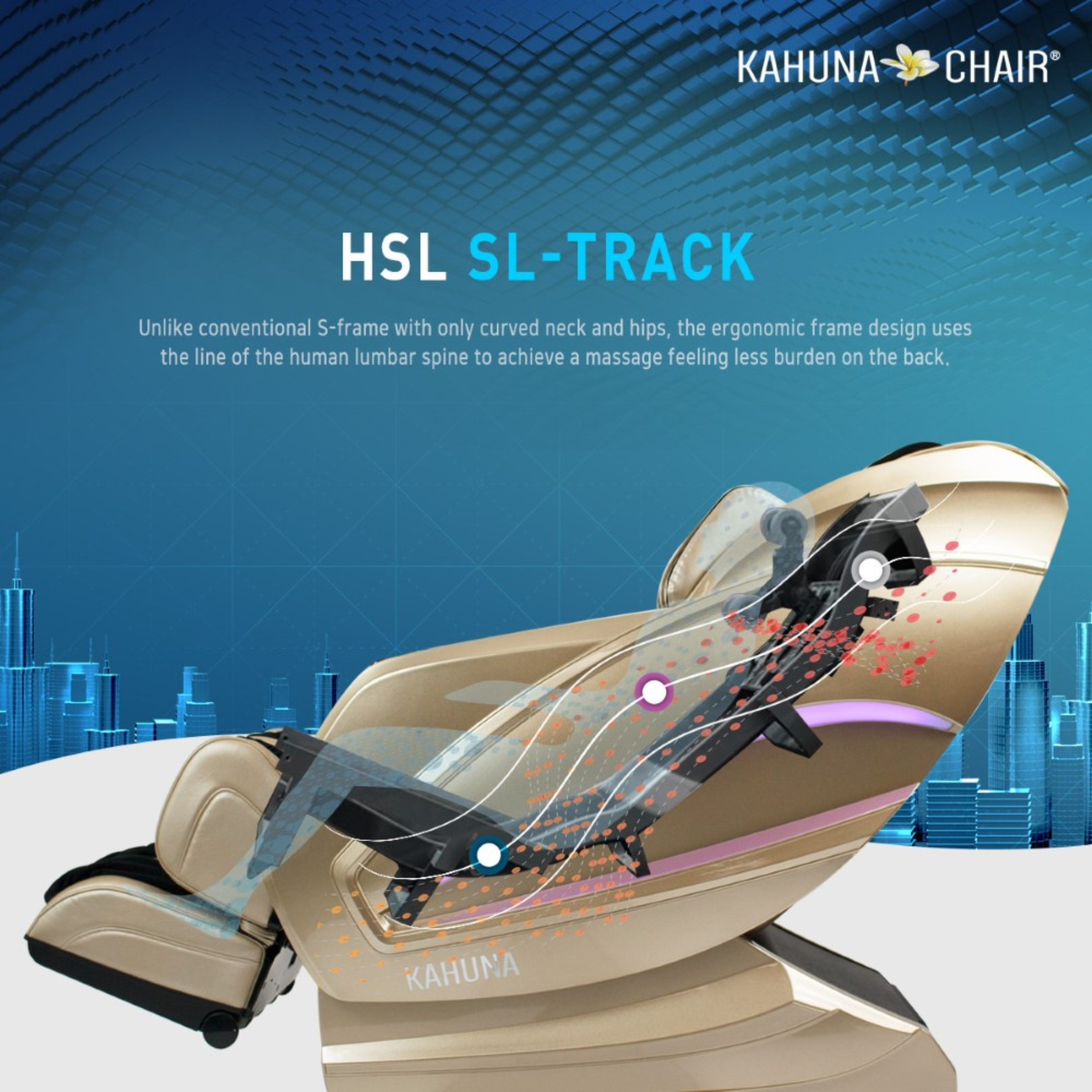 Kahuna Chair Exquisite Rhythmic HSL-Track Kahuna Massage Chair, HM-Kappa Gold with a handheld remote controller KCMHMKappaGold