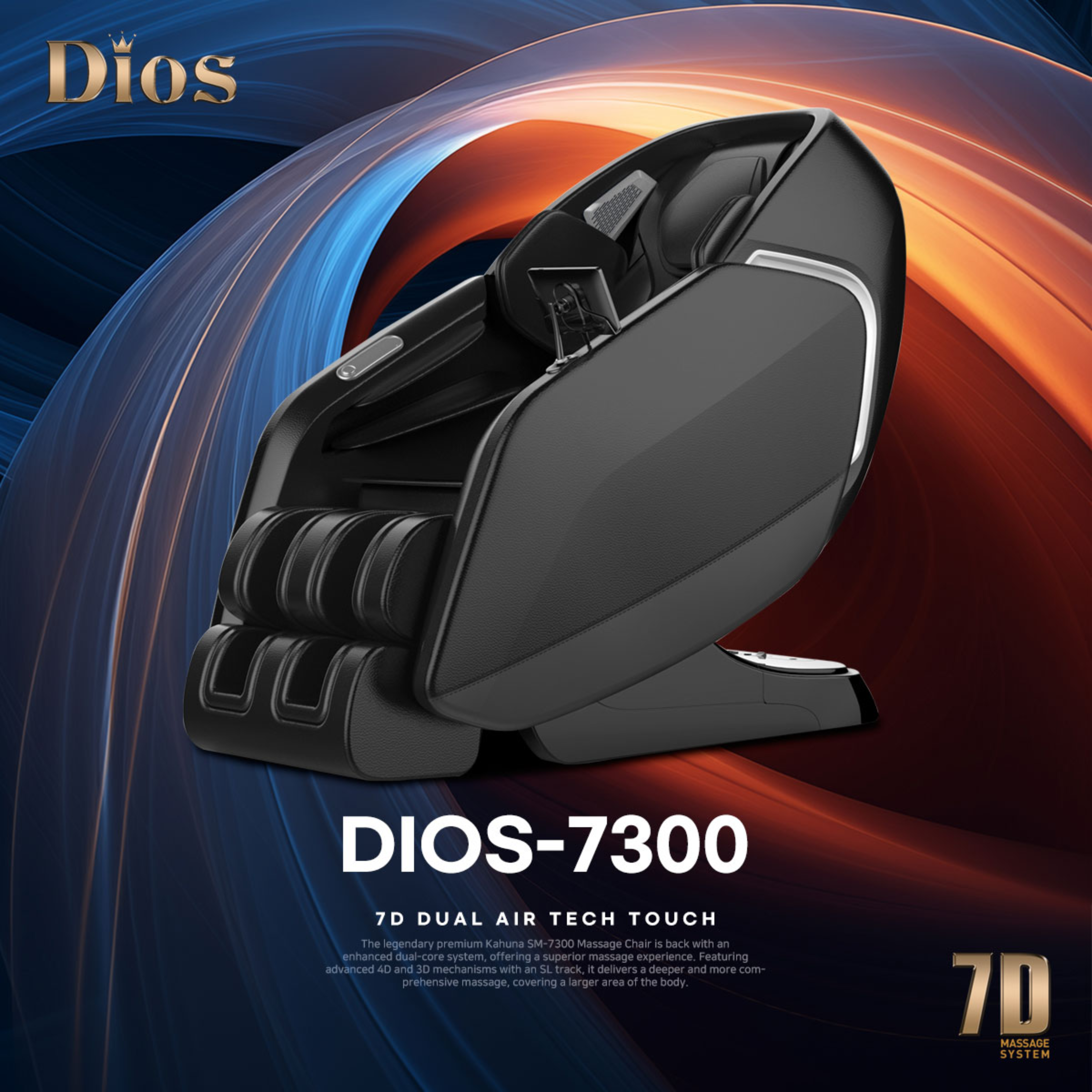 Kahuna Chair Dios Massage Chair 7D Dual Core Air Roller SL-track with 3D Calf Kneading Dios-7300