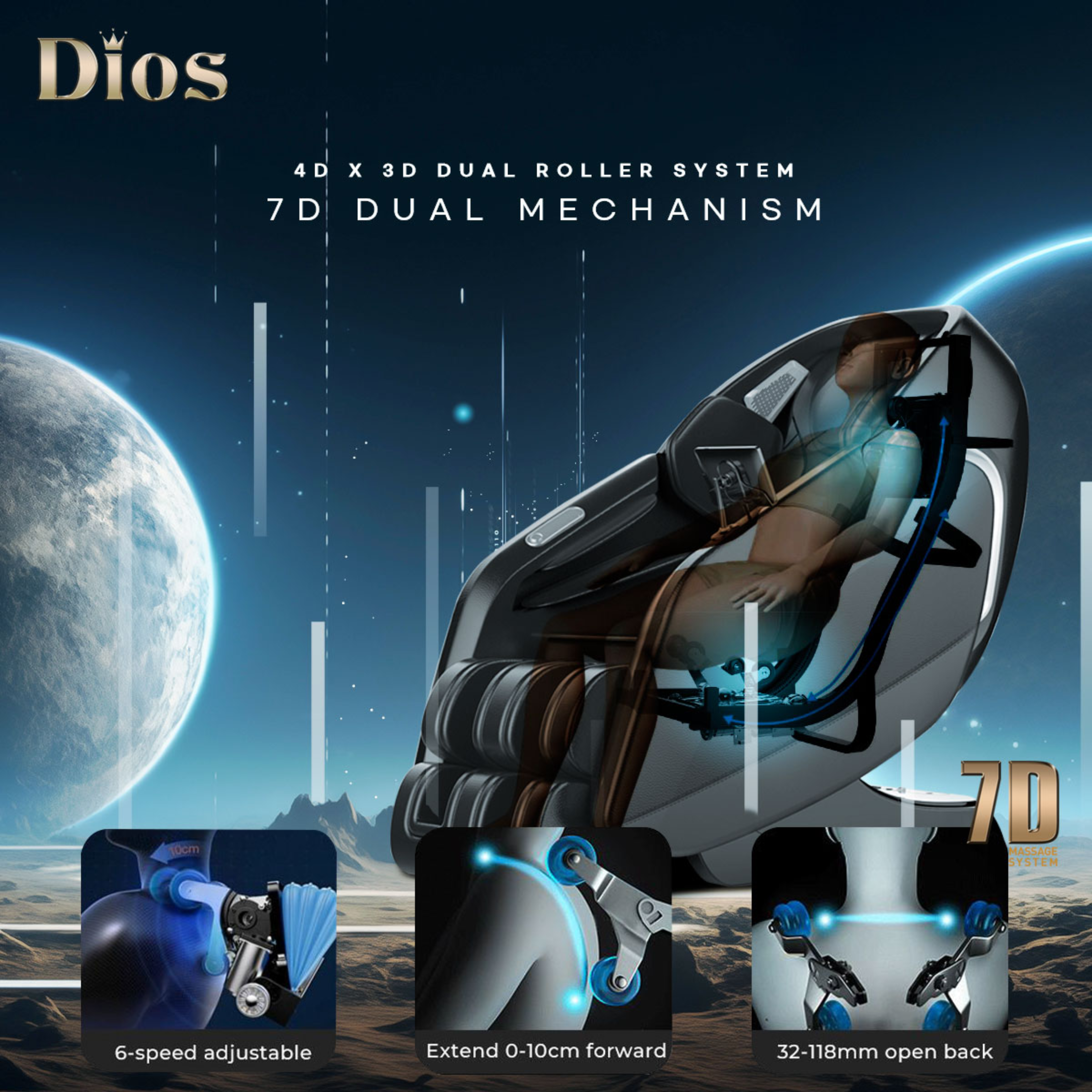 Kahuna Chair Dios Massage Chair 7D Dual Core Air Roller SL-track with 3D Calf Kneading Dios-7300