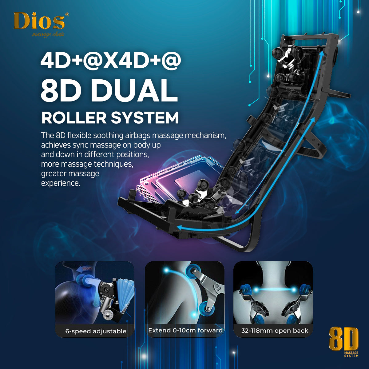 Kahuna Chair Dios Massage Chair 8D Dual Air Tech Touch Roller SL-track with Brain Relaxation Program Dios-1288