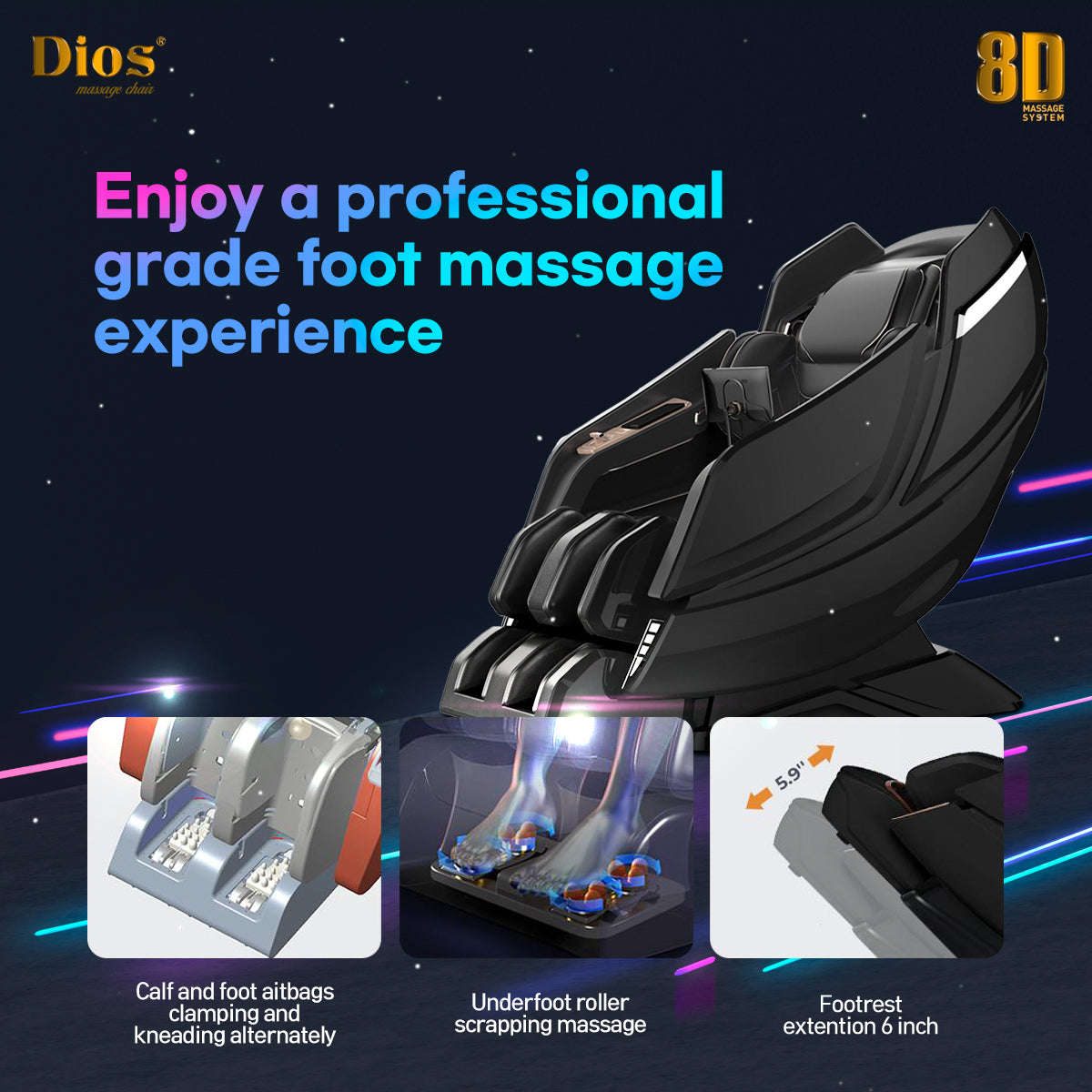 Kahuna Chair Dios Massage Chair 8D Dual Air Tech Touch Roller SL-track with Brain Relaxation Program Dios-1288