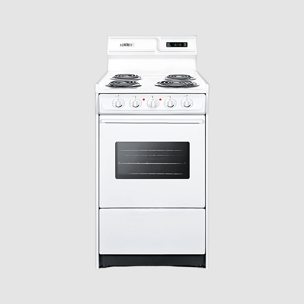 Summit 20" Wide Electric Coil Top Range with 8 Inches Backguard w/ Clock WEM130KW
